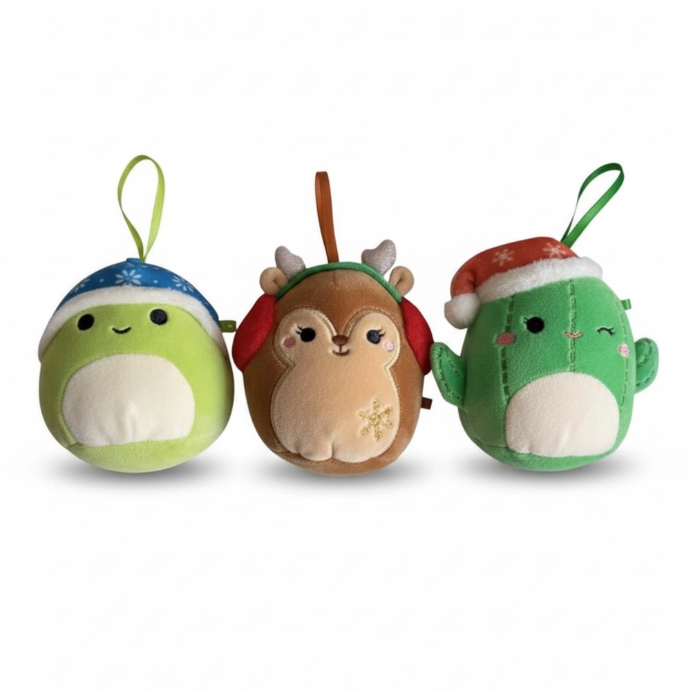 Squishmallows Holiday Trio Christmas Reindeer, Santa Cactus & Winter Dino Bundle